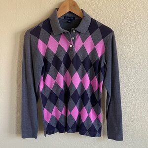 Lands' End Grey And Pink Argyle Shirt